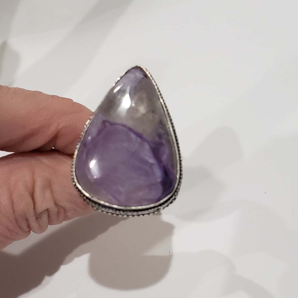 Charoite Gemstone, 925 Silver Ring - image 2
